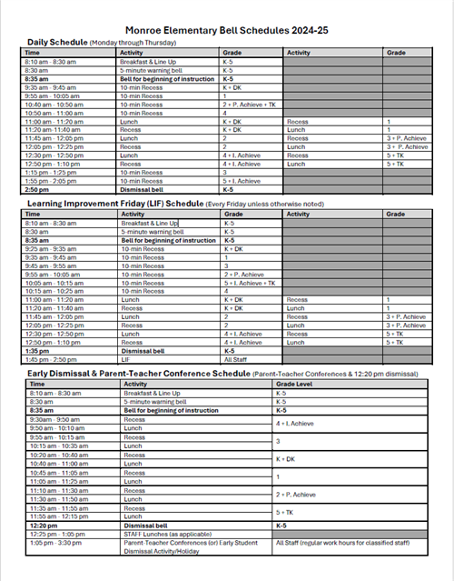 Bell Schedule